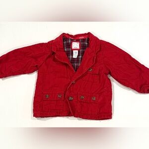 6-12 Months Baby Gap Red Corduroy Blazer with Plaid Lining